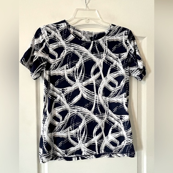 JM Collection Abstract Navy and White Women's Blouse Petite Small - Picture 1 of 13